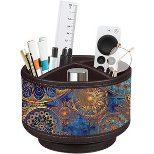 Pen Holder for Desk Organizers and Accessories, 360 Swivel TV Remote Control Holder for Table, Nightstand Organizer Caddy for Office Supplies/ Media Controllers, Bedside Decorations for Living Room (Gears)