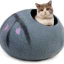 Woolygon Premium Felt Cat Cave Bed  Wool Kitty Beds Handcrafted Kitten Caves Bed for Indoor Cats - Made from 100% Eco-Friendly Merino Wool, Foldable Cat Hidewawy Covered Cat Houses (Enchanted Tree) (Medium)