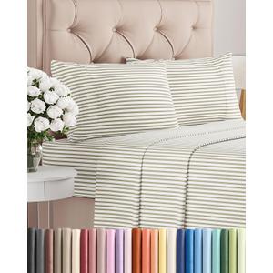 King Size 4 Piece Sheet Set - Comfy Breathable & Cooling Sheets - Hotel Luxury Bed Sheets for Women & Men - Deep Pockets, Easy-Fit, Soft & Wrinkle Free Sheets - Beige Stripes Oeko-Tex Bed Sheet Set