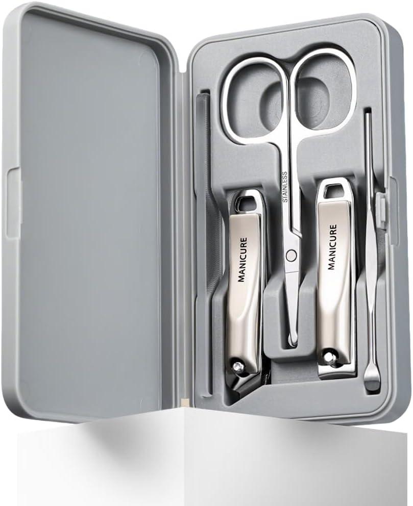 NOVANO 5-Piece Nail Clippers Set - Stainless Steel Manicure Pedicure Kit with Portable Travel Case, Professional Fingernail & Toenail Grooming Tools for Men Women