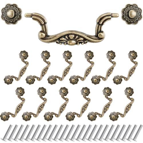 Otoolling 12 Pcs 3 Inch Drawer Bail Handle Drop Pulls Vintage Antique Bronze Dresser Handle Rustic Drop Pull with Screws 3" Hole Spacing for Cabinet Dresser Wardrobe Closet Furniture 4" Total Length