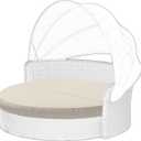 Outdoor Daybed Cushion Cover, 66" Replacement Round Bed Cushion Cover,Outdoor Waterproof and Fade-Resistant Sun Bed Outdoor Cushion Cover - Patio Round Daybed Cushion Cover, Cover ONLY (Cream White)