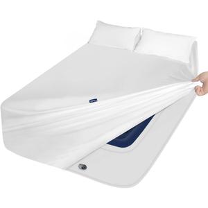 Extra Deep Pocket Air Mattress King Sheet Set - 3Pcs Side Storage Pocket Fitted Sheet & Pillowcase King Size Deep Pocket Sheet Set Easily Fits 16in to 24in Pillow Top Air Bed Mattress-White