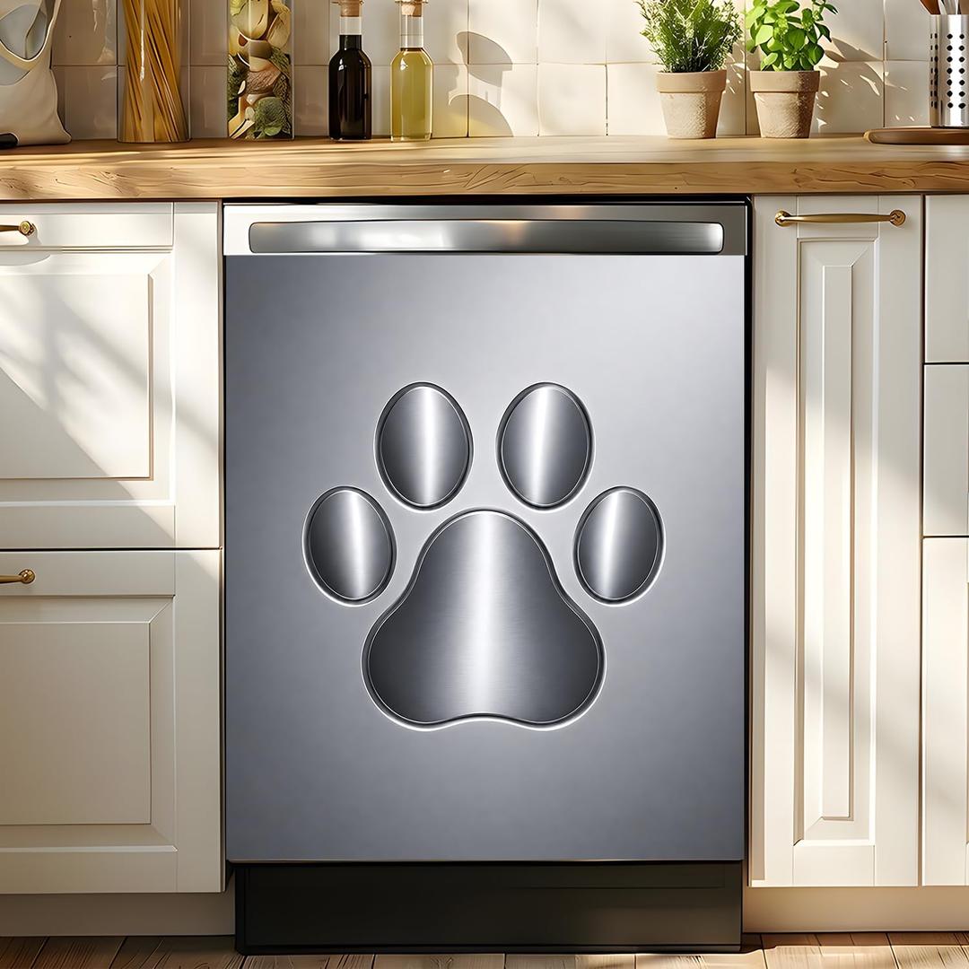 Dishwasher Magnet Cover Stainless Steel, Dog Paw Magnetic Dishwasher Cover for The Front Panel, Refrigerator Magnets Decorative Cover Home Kitchen Decor 23x26 Inch