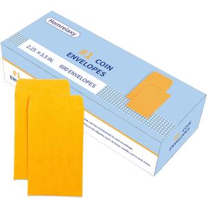 #1 600 Pcs Small Coin Envelopes 2.25" x 3.5" with Gummed Flap, Yellow Kraft Mini Envelopes for Storing Keys, Stamps, Seeds, Tips and Small Items (600) #1 600 Pcs Small Coin Envelopes 2.25" x 3.5" with Gummed Flap, Yellow Kraft Mini Envelopes for Storing Keys, Stamps, Seeds, Tips and Small Items (600)
