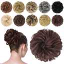 FESHFEN Messy Bun Hair Piece - Elastic Wavy Curly Hair Bun Scrunchies Extensions Synthetic Chignon Hairpieces for Women Girls, Dark Auburn 1 PCS