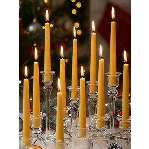 24 Pack Beeswax Taper Candles, 7 inch Dripless and Smokeless All Natural Beeswax Candles Sticks, 7 Hours Burning Time Meditation Candle, Nontoxic Unscented Bee Wax Candle for Home (Yellow)