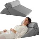 Bedluxe 3Pcs Orthopedic Bed Wedge Pillow Set, Foam Wedge Pillow Post Surgery for Back, Leg and Knee Support, Adjustable 9&12 Inch Folding Triangle Pillow for Sleeping, Acid Reflux, Snoring, Grey