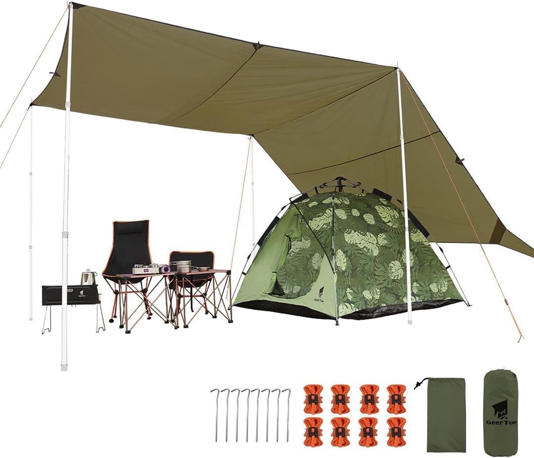 GEERTOP 17  10 ft Large Camping Tent Tarp Outdoor Waterproof Flame Retardant Hammock Rain Fly Backpacking Tent Tarp Shelter for Hiking Travel Picnic(Not Includes Poles) (Green)