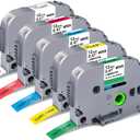 5-Pack Label Maker Tape Replace for Brother TZe TZ Tape 12mm 0.47 Laminated Colored White/Red/Blue/Yellow/Green Compatibel with Brother P Touch Label Maker PTH110 PTD220 PTD210 PT-D410