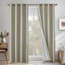 Faux Linen 100% Blackout Curtains for Bedroom, 108 Inch Blackout Curtains, Room Darkening Curtains Living Room, Long Curtain Grommets Drapes, Thermal Curtains(2 Panels, Natural)