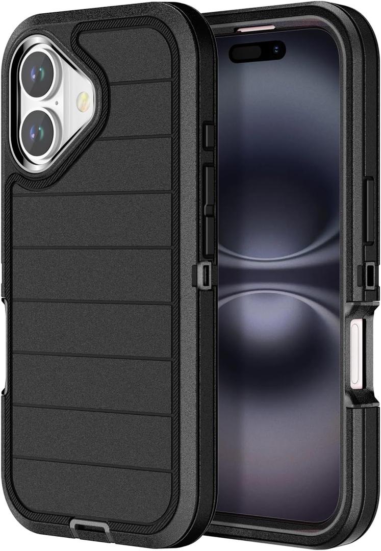for iPhone 16 Case Heavy Duty 3-Layer[Shockproof][Dropproof][Dust-Proof] Military Grade Rugged Full Body Protection Cover Case for Apple iPhone 16 5G 6.1 inch,Black (iPhone 16 6.1 inch)