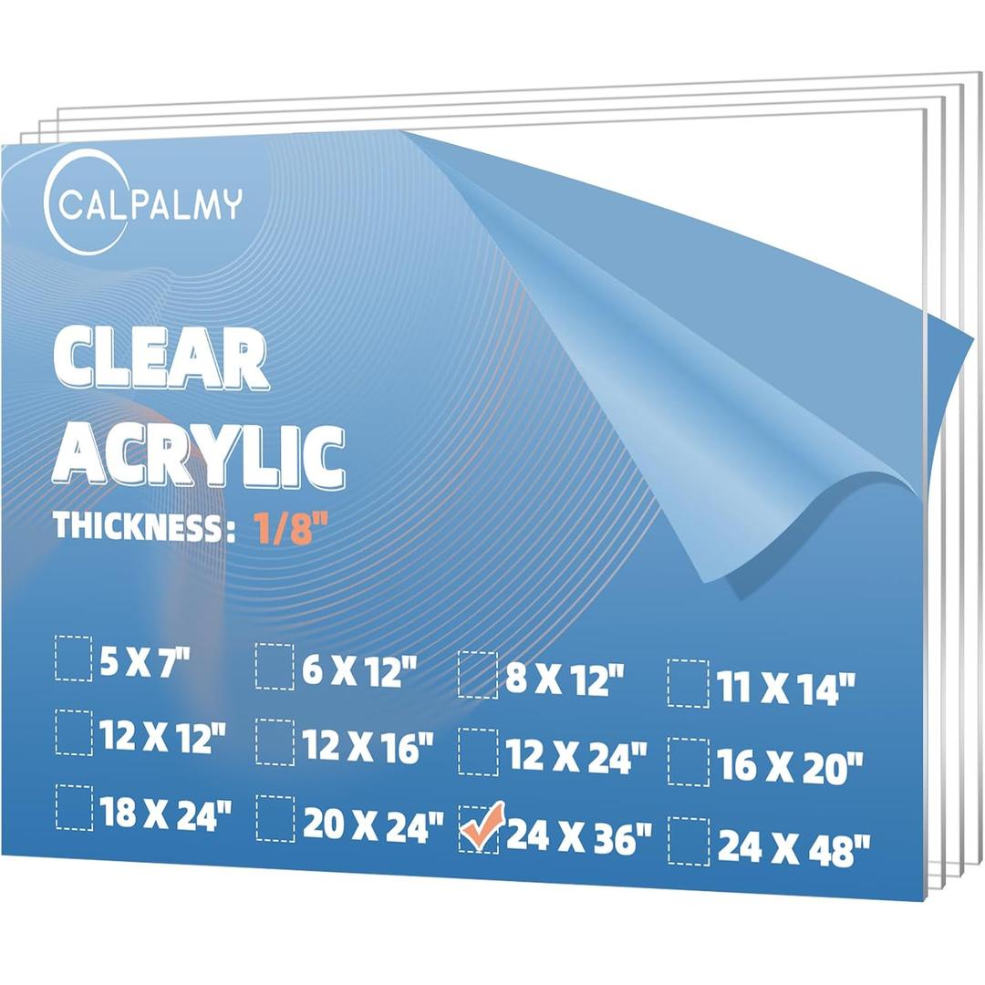 CALPALMY (4-Pack) 24x36 Clear Acrylic Sheet Plexiglass 1/8 Thick, Use for Craft Projects, Signs, Display Cases and More, Cut with Cricut, Engraver, Saw or Hand Tools No Knives