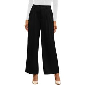 GRAPENT Wide Leg Pants for Women Work Business Casual High Waisted Dressy Pants Flowy Trousers Office (Medium, Petite Black)