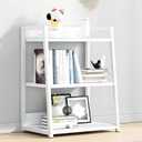 IOTXY 3 Tier Open Bookshelf - Steel and Wood Display Stand, 50CM Width Floor-Standing Bookcase, White