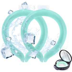 2PCS Neck Cooling Tube with Cold Insulated Bag,Reusable Ice Neck Cool Wearable Body Cooling Products for Summer Heat (Green*2)