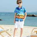 westwolf Little Big Boys Hawaiian Shirts Button Down Short Sleeve Tops Hawaiian Shirt for Kids 3-14T (7-8 Years, 02 Blue Palm)