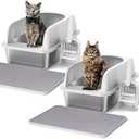 Henkelion 2 Pack Stainless Steel Cat Litter Box with Lid, 20" L x 14.2" W x 11.8" H, Extra Large Litter Box for Big Cats with High Sided, Anti-Urine Leakage, Easy Cleaning, Include Cat Mat and Scoop