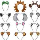 12pcs Jungle Animal Safari Headbands with Animal Hair Hoops - Photo Booth Props, Party Favors and Decorations for Kids and Adults