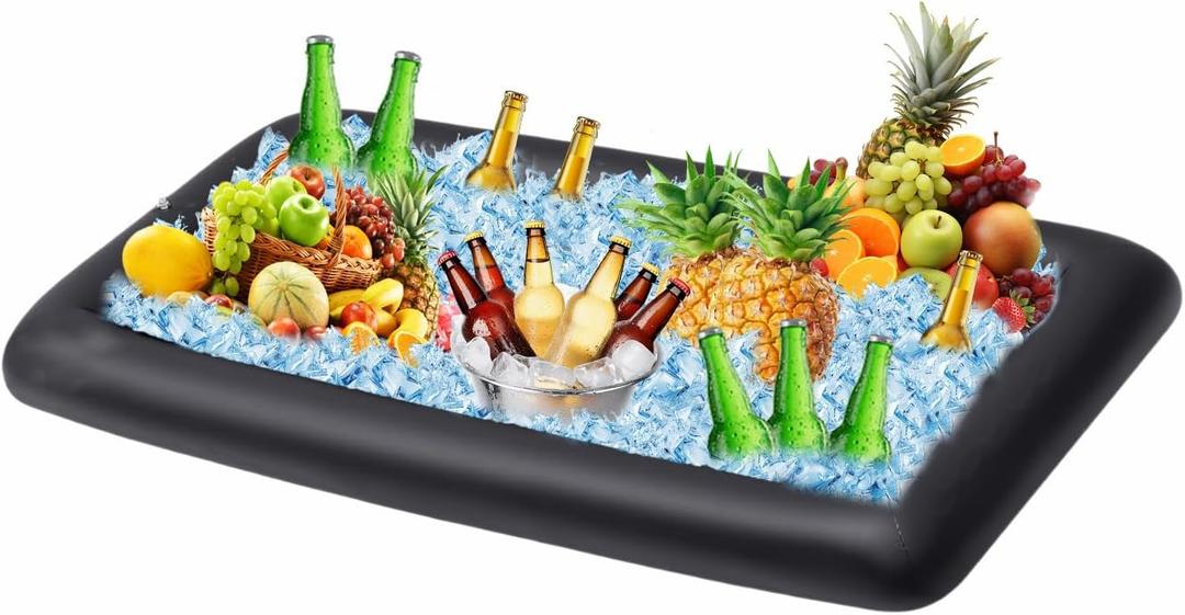 Ice Buffet Serving Tray Drink Cooler with Drain Plug,Inflatable Ice Serving Buffet Bar Inflatable Cooler for Parties Food 52 x 24 x 5'' (Black)