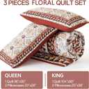 DJY Queen Size Quilt Sets, Burgundy Floral Quilt Set Queen 3 Pieces Red Boho Bedspread Coverlet Set with 2 Pillowcases Soft Lightweight Microfiber Bedding for All Season (96"x90")