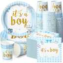 200 Pcs Blue Baby Shower Paper Plates Napkins Cups Boy Baby Shower Party Supplies Tableware Set Blue Disposable Cup Napkin for 50 Guest Boys Spring Party Decoration, It's A Boy