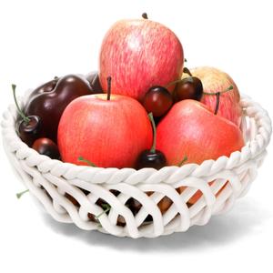 Ceramic Fruit Bowl, Decorative Fruit Basket with Holes, 9.7'' Large Fruit Vegetable Holder Serving Bowl for Kitchen Table Countertop