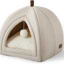 Bedsure Cat Beds for Indoor - 2 in 1 Cat Cave House Tent for Kittens and Small Pets with Removable Washable Cushioned Pillow, Foldable Kitten Hideaway with Non-Slip Bottom, Beige, 16 inches