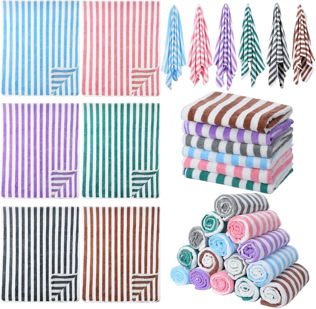 Moukeren 30 Packs Oversized Beach Towels Bulk Absorbent Quick Drying Towel Large Soft Pool Towels Microfiber Travel Towel for Women Men Hotel Spa Hot Tub and Bath (59 x 28 Inch,Stripe)