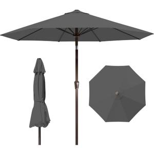 9ft Patio Umbrella with Push Button Tilt and Crank,Outdoor Market Table Umbrella UV Protection 8 Sturdy Ribs for Backyard,Garden,Pool,Deck(Gray)