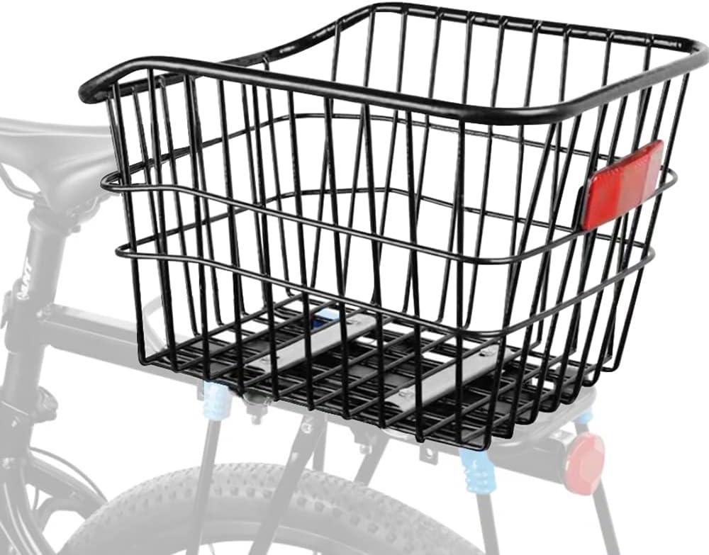 ZTZ Rear Bike Basket, Waterproof Metal Wire Bicycle Baskets with Reflective Waterproof Cover, Large Capacity Rear Bicycle Cargo Rack, Basket for Bike Fits to Most Rear Bike Racks (Large)