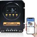 ECO-WORTHY MPPT Solar Charge Controller 12V/24V 20A,Bluetooth & APP Monitoring,LCD Display, Solar Panel Regulator for Gel,SLA,FLD,LFP Battery in Solar System,RV