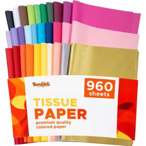 960 Sheets Colored Tissue Paper Bulk, 14"x10", 30 Vibrant Colors - Include Gold Silver - Acid Free Wrapping Tissue Paper for Gift Bags Art Crafts, Party Decors for Valentine, Birthday, Wedding, Xtmas