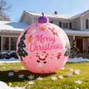 LANGXUN 8ft Pink Christmas Ball Inflatable Outdoor Indoor Decor, Giant Blow Up IP44 Weatherproof Xmas Decorations for Yard, Built-in 7-Color LED Rotating Light for Gardern Lawn Winter Holiday