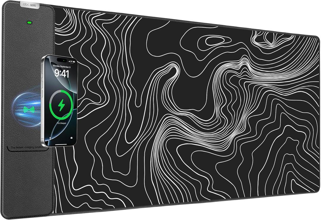 Wireless Charging Mouse Pad, 31.5"x15.8" Large Desk Mat, Smooth Glide | Waterproof Mousepad, Stitched Edge, Non-Slip Rubber Base, Desk Pad Computer Keyboard Mat, No Adapter, 31.5L x 15.8W inches