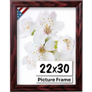 Cherry 22x30 Picture Frame .75" Inch Wide - Cherry Wall Decor Handmade Solid Wood Frames with Preinstalled Hangers and UV Blocking Plexiglass 30x22 Frame