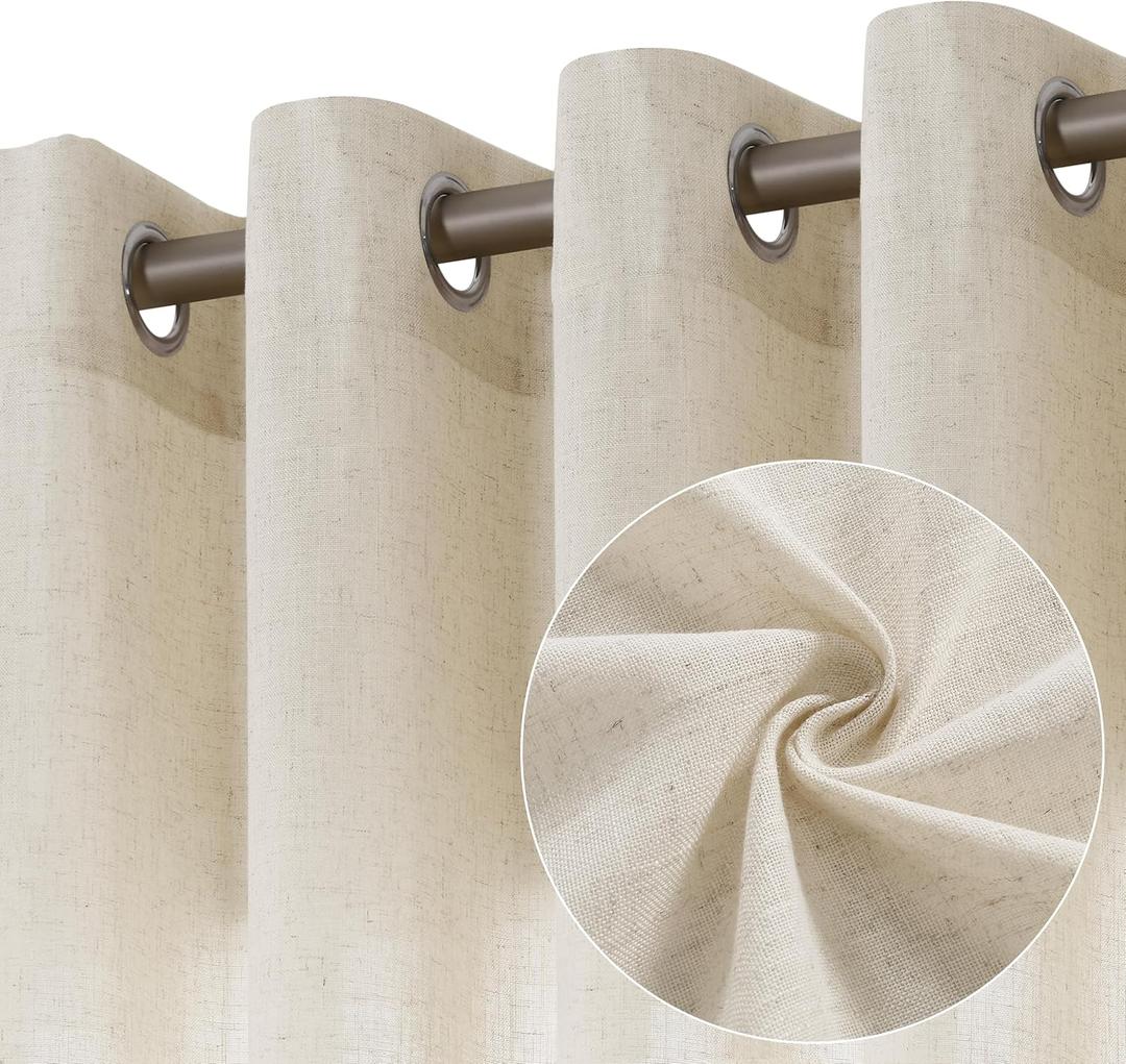 Natural Linen Curtains 48 Inch Length 2 Panels for Living Room Bedroom, Light Filtering Sheer Curtains 48 Inches, Neutral Modern Grommet Semi Sheer Soft Privacy Drapes Beige