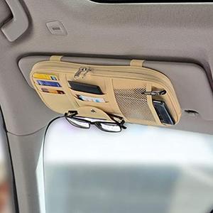 Kartisen Car Sun Visor Organizer, Auto Interior Accessories Pocket Organizer - Car Truck SUV Storage Pouch Holder, with Multi-Pocket Net Zipper (Beige)