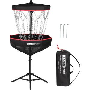PDGA Approved - HIAARO Portable Disc Golf Basket with 16 Heavy Duty Chains, Foldable Disc Golf Target with Carry Bag for Practice