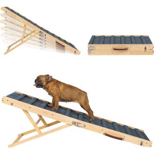 Clikuutory 2026 Upgraded Wood Dog Ramp for Couch, 63" Foldable Dog Ramp for Bed, 5 Adjustable Height from 16" to 34", Portable Stable Pet Steps with Anti-Slip Carpet for Low Bed Couch Stairs, Wood