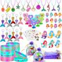 90 PCS Mermaid Party Favors for Girls - Mermaid Birthday Supplies with Bracelets, Necklaces, Rings, Keychains, Tattoo Stickers, Post-it Notes & Goodie Bags