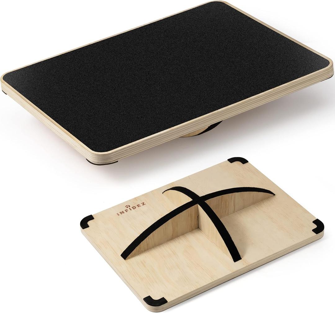 Multi-Optional Wooden Balance Board for all kind of balance tranning, Extra-Large Anti-Slip Wobble, Rocker and Plank Board for Balance and Core Training, Balancing Board for Under Desk (1. Black)