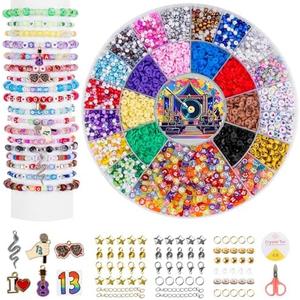 DreGlam Bead Bracelet Kit with 12 Colors Mixed Color Seed Beads, Clay Beads, Letter, Smile, Heart & Number Beads, Charms for Jewelry Making Crafts Gifts, Set of 2