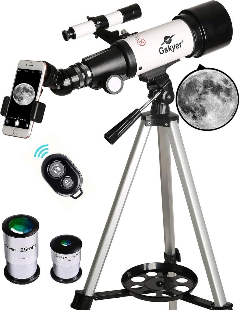 Gskyer Telescope, 70mm Aperture 400mm AZ Mount Astronomical Refracting Telescope for Kids Beginners - Travel Telescope with Carry Bag, Phone Adapter and Wireless Remote.