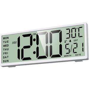 XREXS 14.5" Digital Wall Clock Battery Operated with Big Digits LCD Screen Display, Large Display Timer with Temperature Date Week Auto DST, Alarm Clock for Classroom, Livingroom, Office