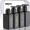 Travel Bottles 4 Pack 3.7oz/110ml Travel Shampoo And Conditioner Bottles Empty Plastic Pump Bottle Dispenser Travel Size Bottles (3 Labels &1 Blank Black)