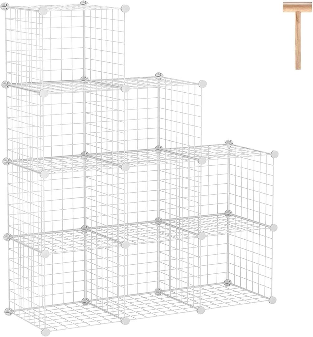 C&AHOME Wire Cube Storage, 9-Cube Organizer Metal, Wire C Grids Storage, Storage Bins Shelf, Modular Bookshelf, Closet Cabinet Ideal for Home, Living Room, Office 36.6L x 12.4W x 48.4H White