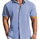 LETSEE Linen Shirts for Men Short Sleeve Blouse Button Down Dress Untuckit Shirts Beach Summer Wedding Hawaiian Outfit 2XL