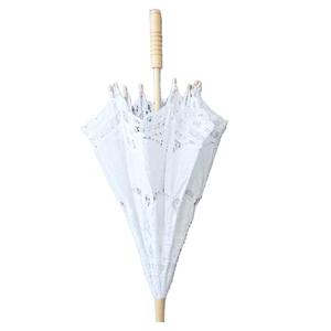 Zerodis Lace Umbrella, Silk Cloth Material Embroidery Bride Parasol Wedding Photography Props Wedding Decoration Umbrella(L-White)
