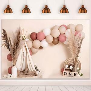 6x4ft Baby Girls Cake Smash Backdrop Pink Boho Balloon Tent Girl 1st Birthday First One Year Old Birthday Party Decor Photo Background Photoshoot Props